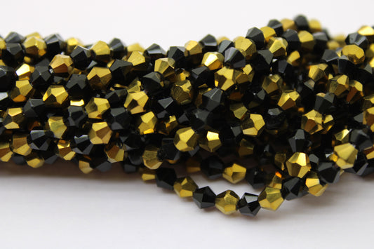 4mm Czech Crystal Bicone Beads, Embroidery Material, Jewelry supply, Jet Black+Gold