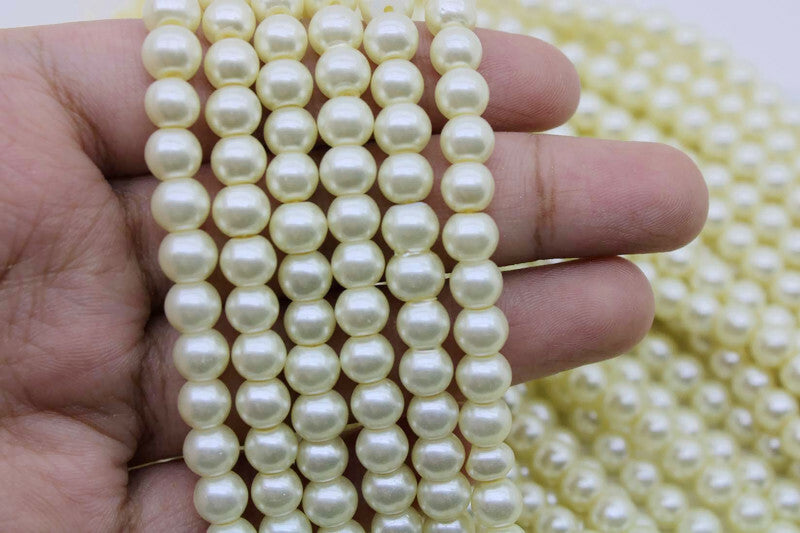 Light Gold 6mm Round Glass Pearl Beads - A Quality Supply