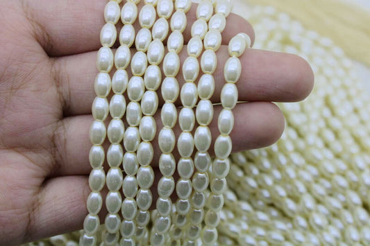 Cream Pearls 4x6mm Oval Glass Pearl Beads - A Quality Supply