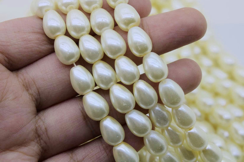 Light Gold Pearls 8mm Drop Glass Pearl Beads - A Quality Supply