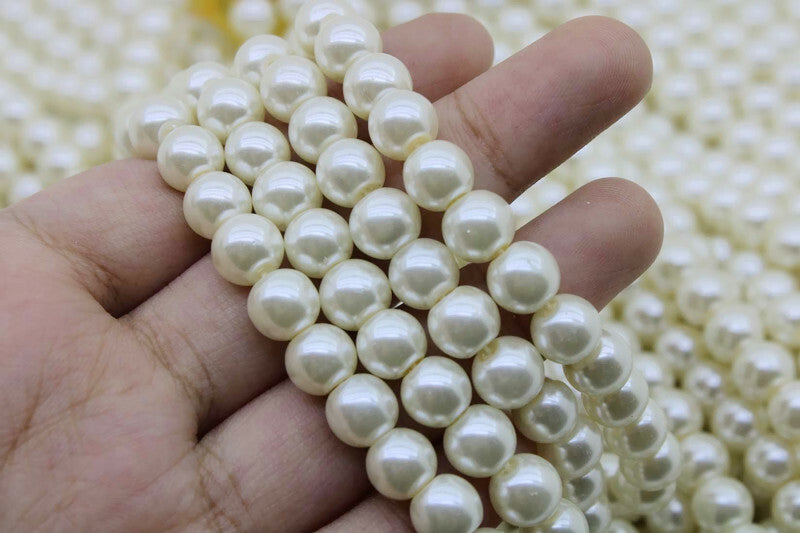 Cream Pearls 8mm Round Glass Pearl Beads - A Quality Supply