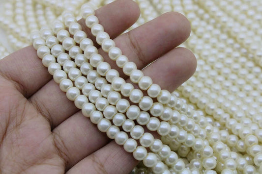 Cream Pearls 5mm Round Glass Pearl Beads - A Quality Supply