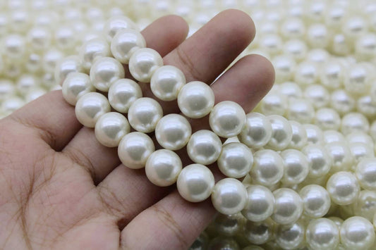 Cream Pearls 10mm Round Glass Pearl Beads - A Quality Supply