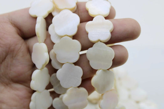 Mother Of Pearl Beads, Flower 16mm, 1 Strand, Natural Shell Beads