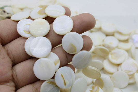 Mother Of Pearl Beads, Coin 15mm, 1 Strand, Natural Shell Beads