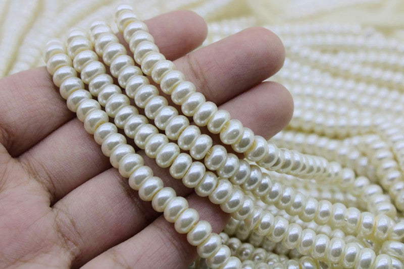 Cream Pearls 6mm Flat Glass Pearl Beads - A Quality Supply