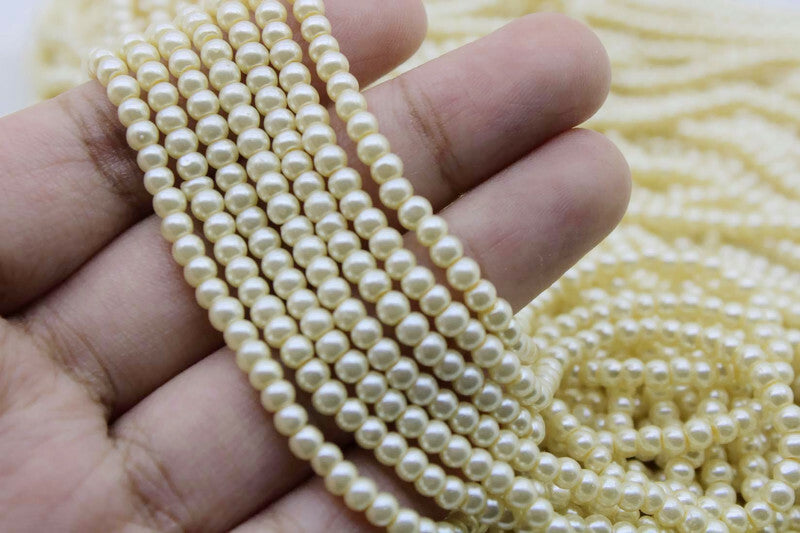 Light Gold 3mm Round Glass Pearl Beads - A Quality Supply