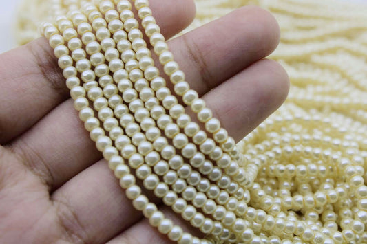 Light Gold 3mm Round Glass Pearl Beads - A Quality Supply