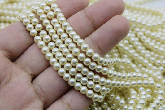 Light Gold 4mm Round Glass Pearl Beads - A Quality Supply