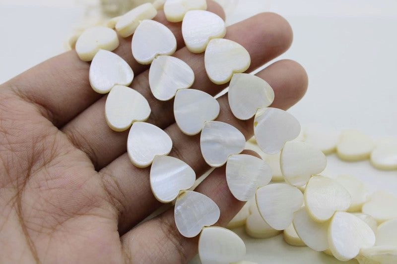 Mother Of Pearl Beads, Heart 12mm, 1 Strand, Natural Shell Beads