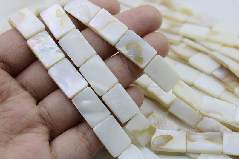 Mother Of Pearl Beads, Rectangle 14mm, 1 Strand, Natural Shell Beads