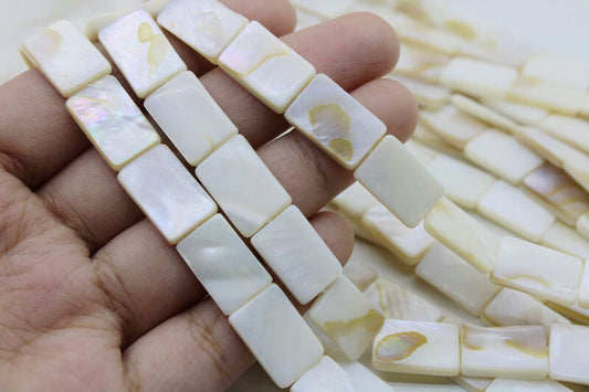 Mother Of Pearl Beads, Rectangle 14mm, 1 Strand, Natural Shell Beads