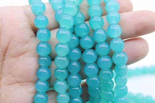 8mm Jade Blue Glass Beads | High-Quality Beads for Embroidery and Jewelry Making