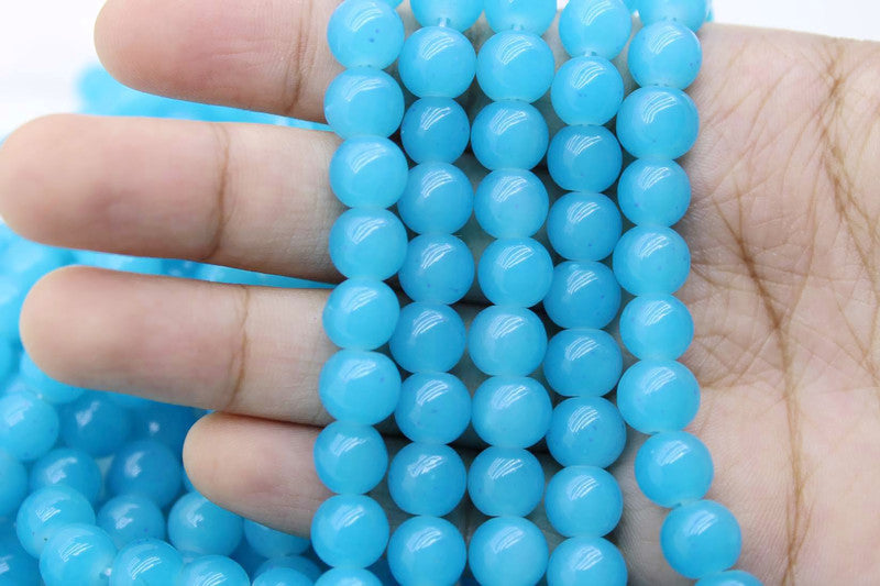 8mm Blue Opaque Glass Beads | High-Quality Beads for Embroidery and Jewelry Making