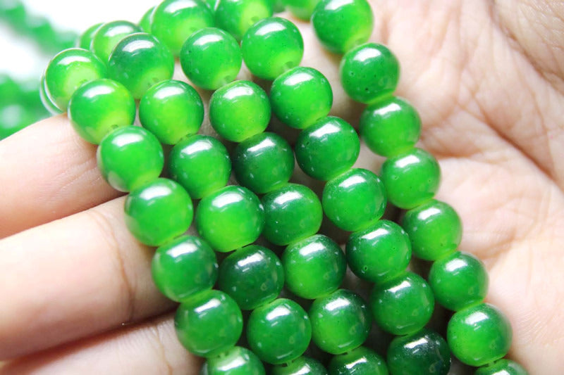 8mm Dark Green Glass Beads | High-Quality Beads for Embroidery and Jewelry Making