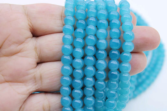 6mm Jade Blue Glass Beads | High-Quality Beads for Embroidery and Jewelry Making