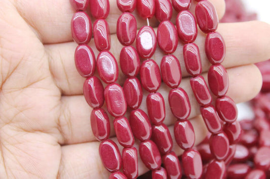 Maroon Red Flat Oval Glass Beads, 8x6mm | Premium Beads for Jewelry Making and Embroidery, Aweza Beads