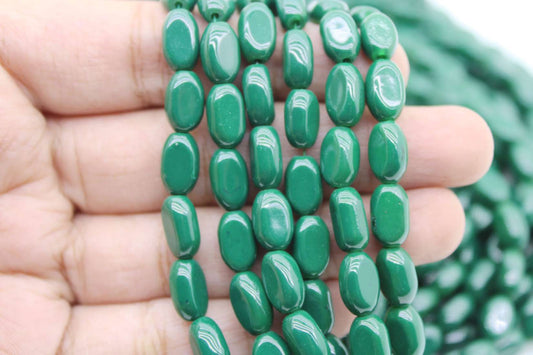 Dark Emerald Flat Oval Glass Beads, 8x6mm | Premium Beads for Jewelry Making and Embroidery, Aweza Beads