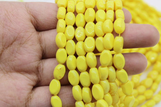 Yellow Flat Oval Glass Beads, 8x6mm | Premium Beads for Jewelry Making and Embroidery, Aweza Beads