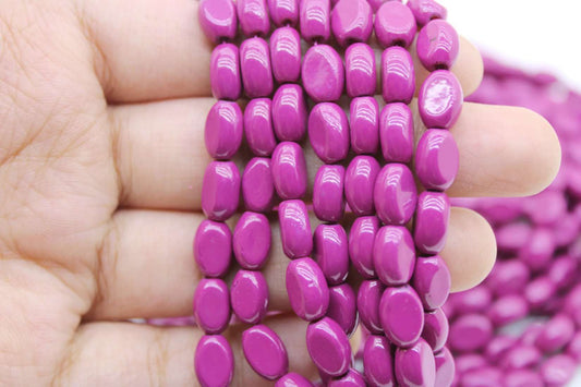 Magenta Flat Oval Glass Beads, 8x6mm | Premium Beads for Jewelry Making and Embroidery, Aweza Beads