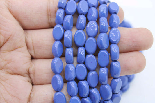 Slate Blue Flat Oval Glass Beads, 8x6mm | Premium Beads for Jewelry Making and Embroidery, Aweza Beads