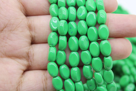 Light Green Flat Oval Glass Beads, 8x6mm | Premium Beads for Jewelry Making and Embroidery, Aweza Beads