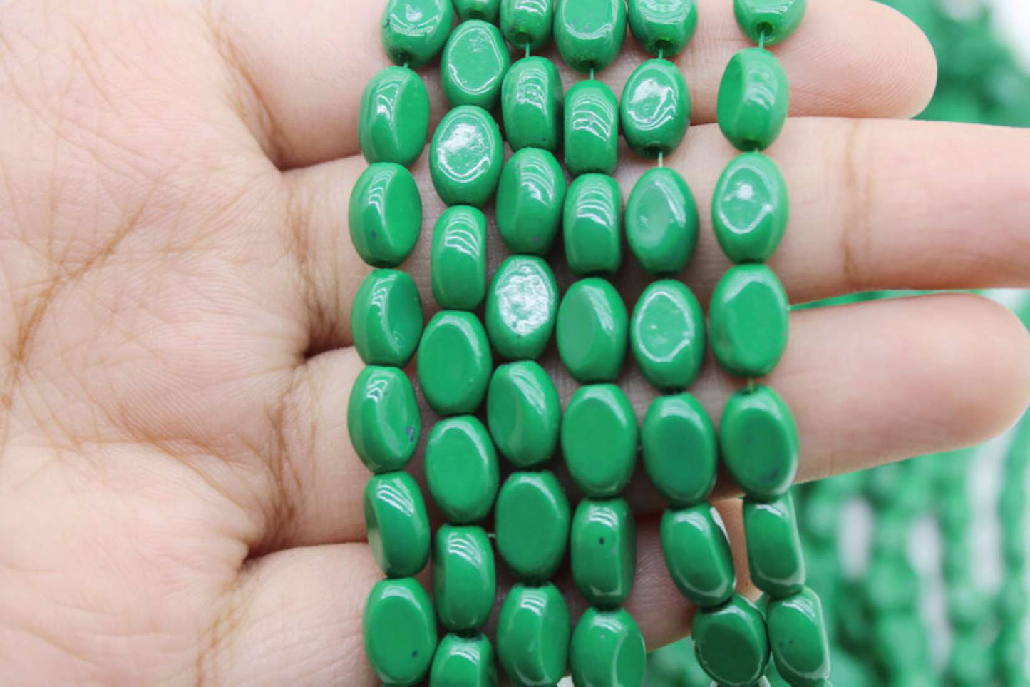 Green Flat Oval Glass Beads, 8x6mm | Premium Beads for Jewelry Making and Embroidery, Aweza Beads