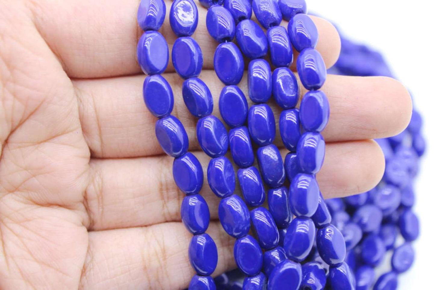 Dark Blue Flat Oval Glass Beads, 8x6mm | Premium Beads for Jewelry Making and Embroidery, Aweza Beads