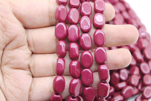 Maroon Red Flat Oval Glass Beads, 10x8mm | Premium Beads for Jewelry Making and Embroidery, Aweza Beads