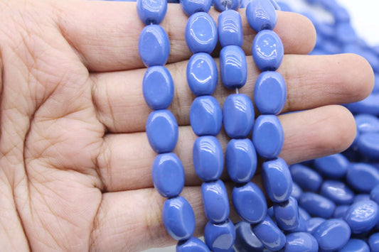 Slate Blue Flat Oval Glass Beads, 10x8mm | Premium Beads for Jewelry Making and Embroidery, Aweza Beads