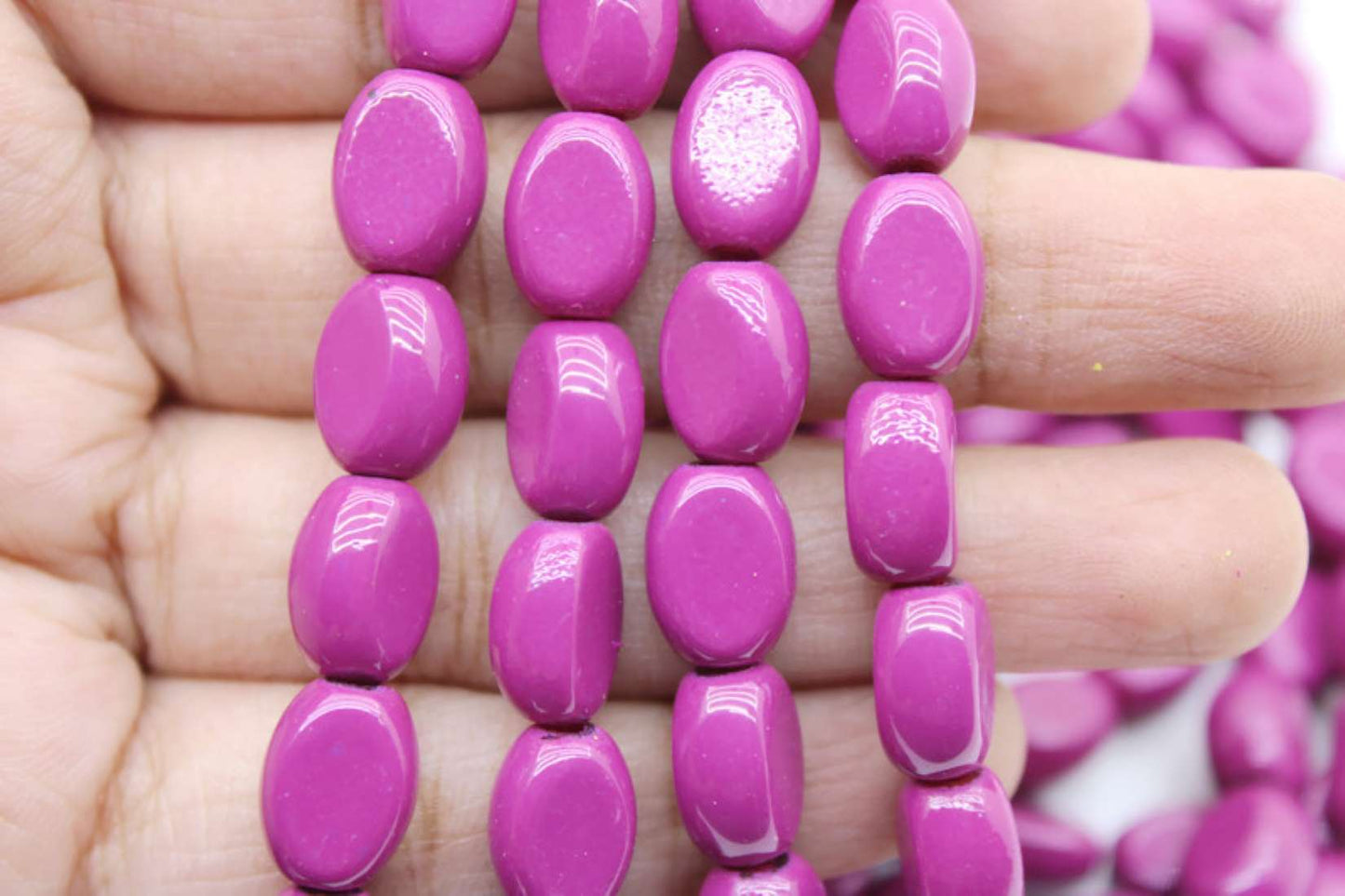 Magenta Flat Oval Glass Beads, 10x8mm | Premium Beads for Jewelry Making and Embroidery, Aweza Beads