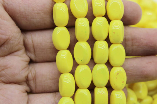 Yellow Flat Oval Glass Beads, 10x8mm | Premium Beads for Jewelry Making and Embroidery, Aweza Beads