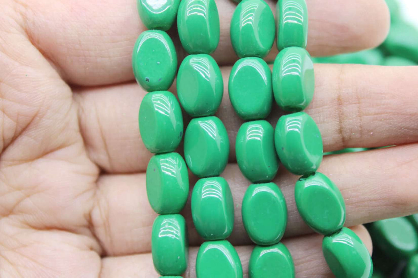 Green Flat Oval Glass Beads, 10x8mm | Premium Beads for Jewelry Making and Embroidery, Aweza Beads