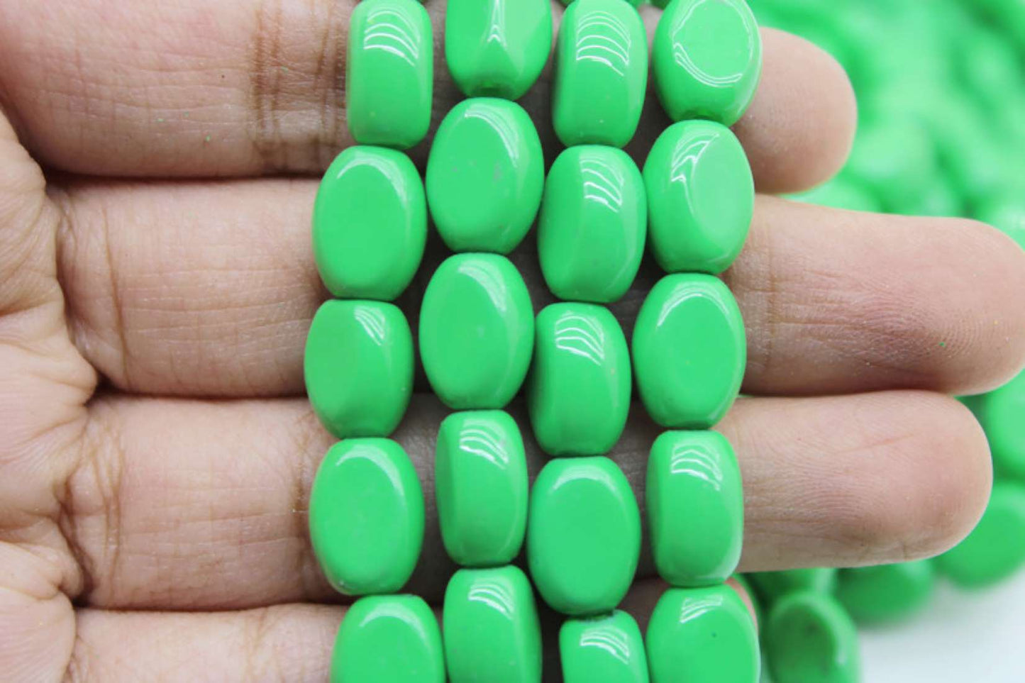 Light Green Flat Oval Glass Beads, 10x8mm | Premium Beads for Jewelry Making and Embroidery, Aweza Beads