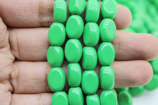 Light Green Flat Oval Glass Beads, 10x8mm | Premium Beads for Jewelry Making and Embroidery, Aweza Beads