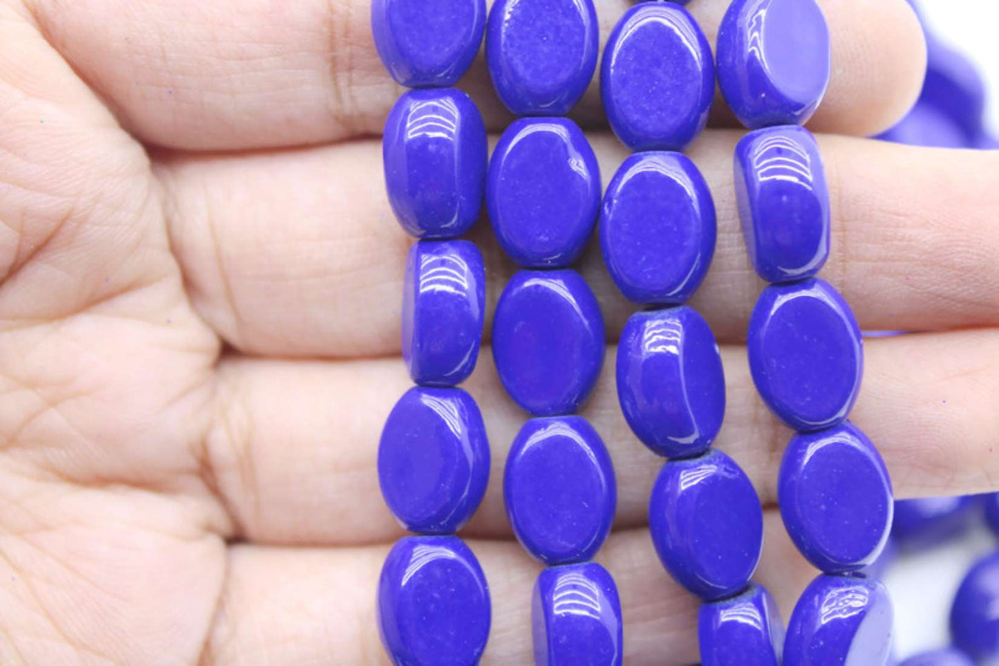 Dark lue Flat Oval Glass Beads, 10x8mm | Premium Beads for Jewelry Making and Embroidery, Aweza Beads