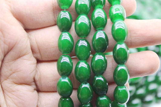 Dark Green Oval Glass Beads, 12x8mm | Premium Beads for Jewelry Making and Embroidery