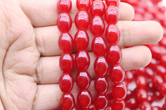 Red Oval Glass Beads, 12x8mm | Premium Beads for Jewelry Making and Embroidery