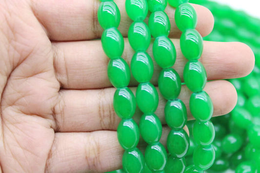 Green Oval Glass Beads, 12x8mm | Premium Beads for Jewelry Making and Embroidery