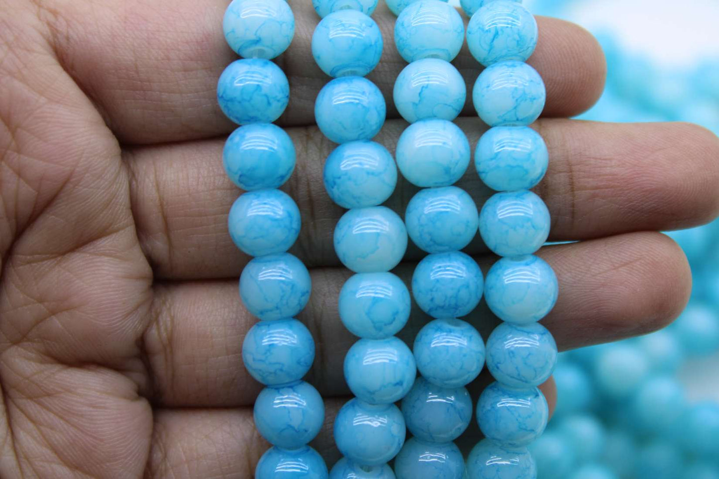 8mm Double Tone Painted Glass Beads, Light Blue | High-Quality Beads for Embroidery and Jewelry Making