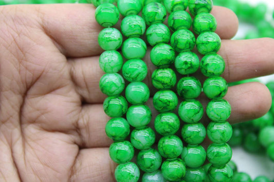 8mm Double Tone Painted Glass Beads, Light Green | High-Quality Beads for Embroidery and Jewelry Making