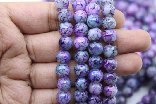 8mm Double Tone Painted Glass Beads, Purple and Gray | High-Quality Beads for Embroidery and Jewelry Making