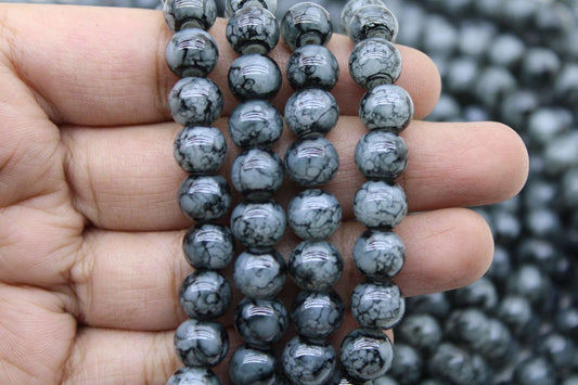 8mm Double Tone Painted Glass Beads, Black and Gray | High-Quality Beads for Embroidery and Jewelry Making