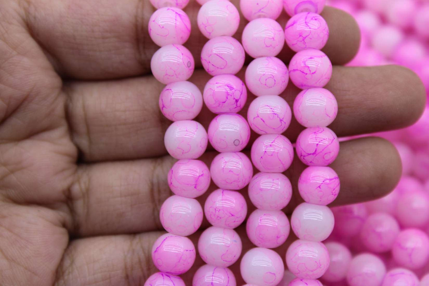 8mm Double Tone Painted Glass Beads, Light Pink | High-Quality Beads for Embroidery and Jewelry Making