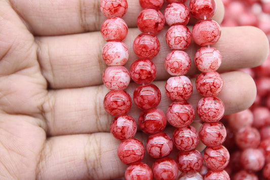 8mm Double Tone Painted Glass Beads, Red | High-Quality Beads for Embroidery and Jewelry Making