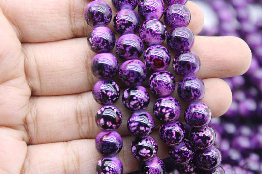 8mm Fancy Glass Beads, Purple | High-Quality Beads for Embroidery and Jewelry Making