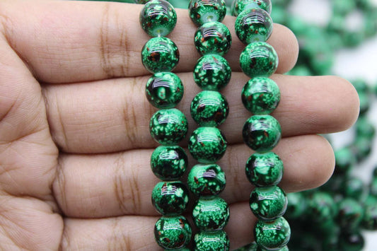 8mm Fancy Glass Beads, Jade Green | High-Quality Beads for Embroidery and Jewelry Making