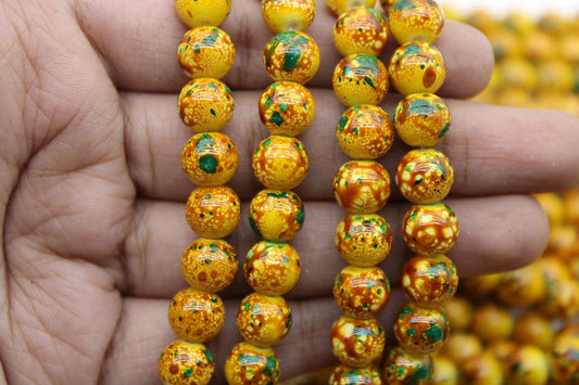 8mm Fancy Glass Beads, Marigold  | High-Quality Beads for Embroidery and Jewelry Making