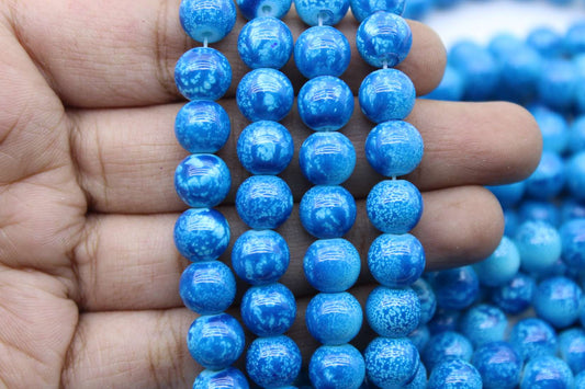 8mm Fancy Glass Beads, Blue | High-Quality Beads for Embroidery and Jewelry Making