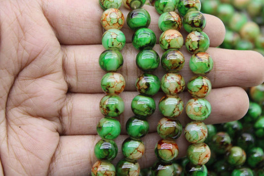 8mm Fancy Glass Beads, Green | High-Quality Beads for Embroidery and Jewelry Making